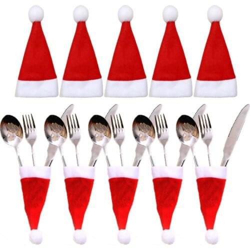 10PC Tableware Holder bag Christmas hat Christmas 2022 Christmas Decorations home decoration accessories Kitchen Tableware Holde