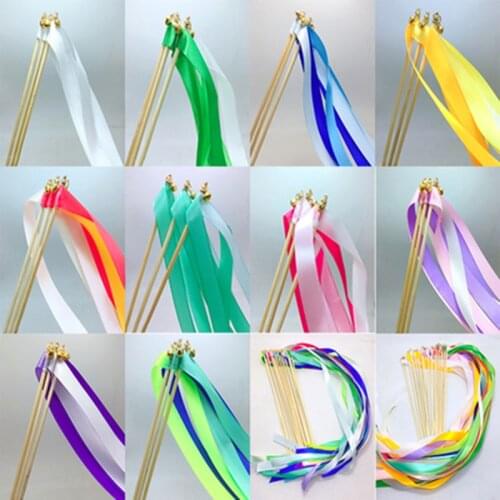 20pcs Custom Colors wedding ribbon wands with gold bell ribbon Twirling Streamers wedding ribbon stick