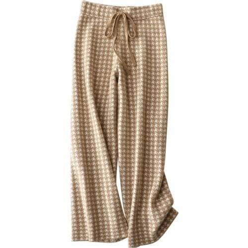 2021 france styles 100% cashmere elastic stylish knitted loose pants for elegant ladies