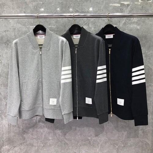 2021 Fashion TB THOM Brand Spring Autumn Sweatershirts Cotton Jacket Men Women Solid Baseball uniform Casual Sportswear Coat