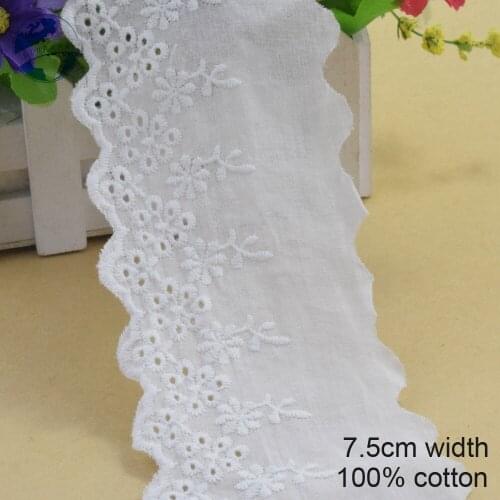 10yards 7.5cm cotton white embroided lace dolls ribbon wedding trim DIY sewing Accessories supplies african lace applique #3535