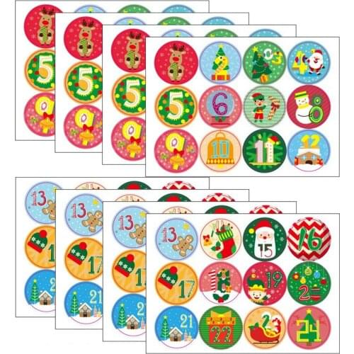96Pcs/Set Merry Christmas Advent Calendar Number Paper Sticker Cookie Candy bag Seal Stickers Xmas Decor DIY Gift Packing Label