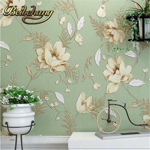 Beibehang papel de parede. Mediterranean American non woven vintage Pastoral floral wallpaper roll bedroom background decor