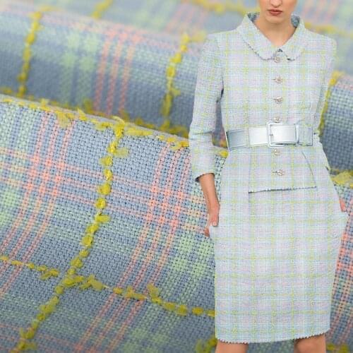 White Waxberry Italy Blue Pink Plaid Tweed Fabric Garment Material Women Jacket Coat Sewing Cloth Tailor Textile Freeshipping