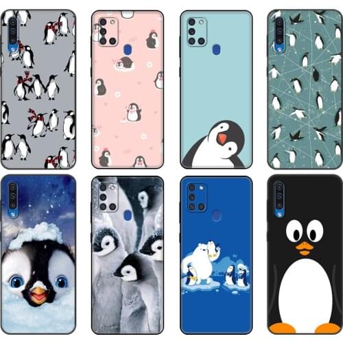 Black tpu Case For Samsung Galaxy A50 50S A30S A10 A01 A11 A21S A31 A41 A51 A71 M21 M30S S10 LITE Cover Cute Lovely Penguin