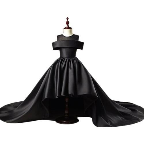 Kids First Communion Dresses Long Trailing Girls Black Dress Child Mermaid Tail Ball Gown For Wedding Evening Prom Party Frocks