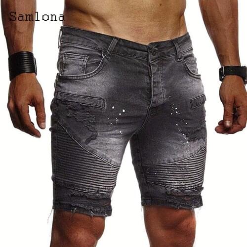 Mens Denim Shorts Sexy Fashion Jean Half Pants Blue Gray Patchwork Buttons Pocket Latest Summer Casual Skinny Demin Short Jeans