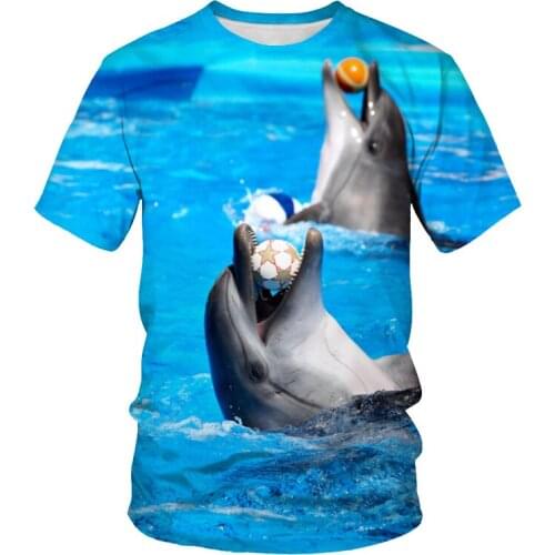 Aquarium dolphin pattern 3D printing mens and womens short-sleeved t-shirt fashion new casual shirt round neck t-shirt for men