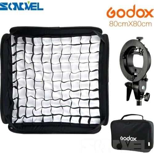 Godox Ajustable Flash Softbox Grid 80cm * 80cm + S type Bracket + Honeycomb Grid Mount Kit for Flash Speedlite Studio Shooting