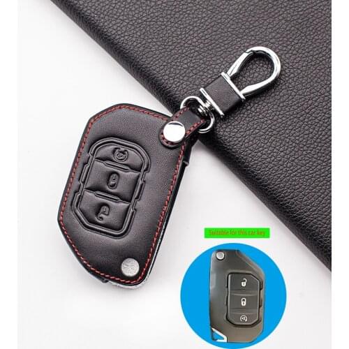 3 Buttons Wear Resistant Leather Case Cover Holder Bag for Jeep 2018 2019 Wrangler JL JLU Remote Key Fob