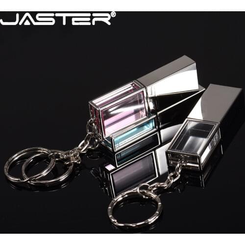 JASTER USB 2.0 64GB 128GB Logo with LED Pen drive 16GB Crystal USB Flash Drive Memory Stick 8GB 32GB Storage Disk Business Gifts