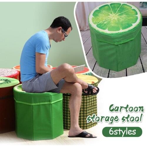 Creative Fruits Pattern Folding Storage Organizer Ottoman Cute 3D Fruit Velvet Children Toy Storage Box Footstool Seat Stool