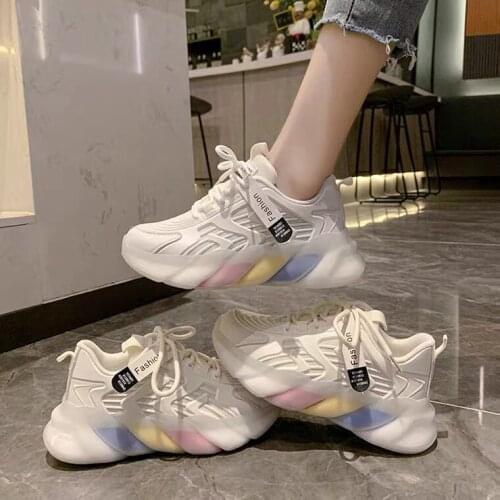 Rainbow-soled Dad Shoes New Summer Mesh Soft-soled Soft-faced Casual Sneakers Leosoxs KuaFu Shoes Platform Shoes Sneakers