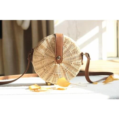 20x20CM Round Rattan Bag Female Straw Bag Beach Bag Travel Holiday Bag a5437