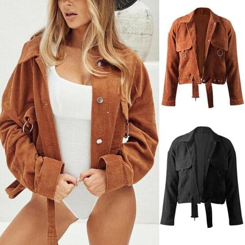Womens Long Sleeve Corduroy Jacket Autumn Winter Jacket Fashion Joker Jacket