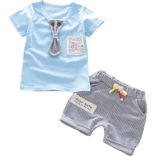 Summer Casual Childrens Tie Short Sleeve T Shirt+pant Two-piece Suit 1-4 Years Old Boy Baby Sets Sport Clothes Sets Tracksuits