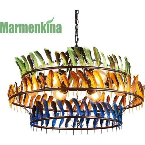Nordic living room dining room colored feather chandelier American industrial bar cafe clothing store lights.E27*6,AC110-240V