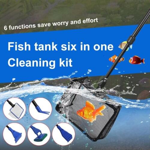 Multifunctional Aquarium Tank Cleaner Set Fish Net Gravel Rake Algae Scraper Aquarium Algae Remover Fish Tank Cleaning Tools