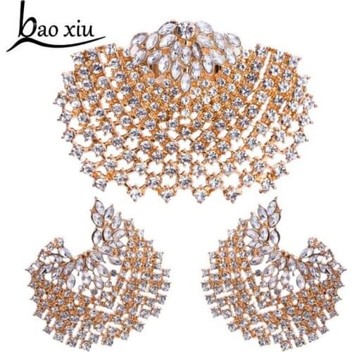 Fashion Luxury Exaggerated Super Shiny Feather AAA Cubic Zircon Women Ring Set Bohemia Crystal Rhinestone Jewelry