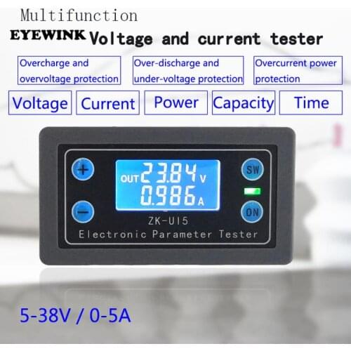 DC 5V-38V Digital LCD Display Voltmeter Ammeter Multi-function Volt Current Voltage Meter Tester Sound Light Alarm Indicator