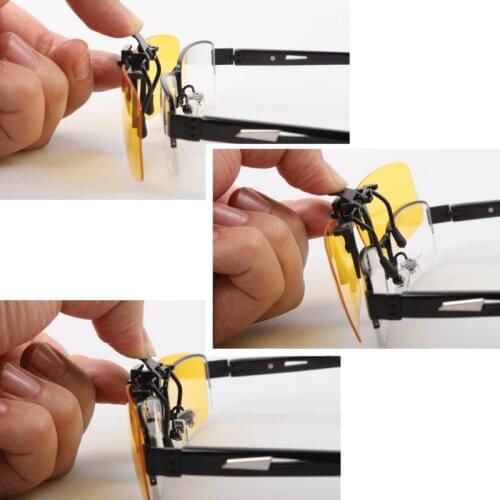 Yellow Flip-up Clip-on Sunglasses Mens Polarized Lens Metal Clip Night Vision Safe Driving Womens Glasses