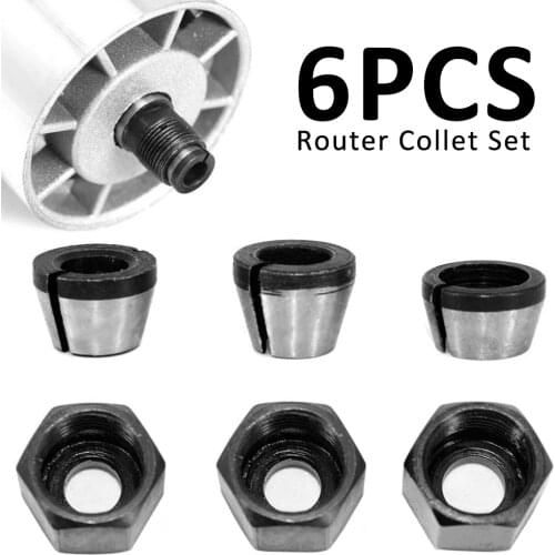 6Pcs Router Collet Set 6/6.35/8mm Chuck Head Adapter for Drill Engraving Trimming Carving Machine Electric Router Milling Cutter