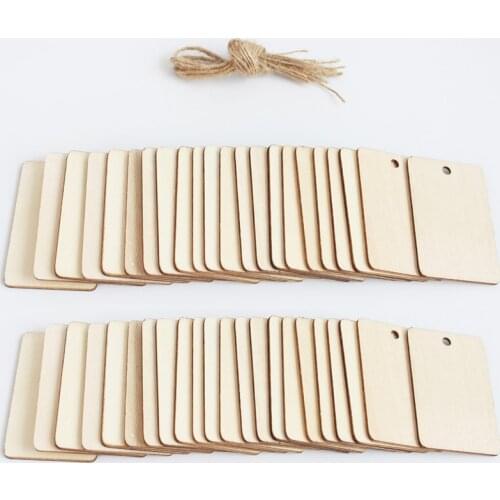 Unfinished Nature Wood Slice Gift Tags Blank Rectangle Wooden Hanging Label With Hemp Ropes For Wedding Party DIY Decor