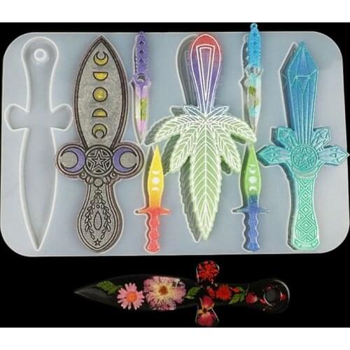 Knife Resin Mold Different Shape Sword Dagger Silicone Epoxy Mould for Halloween Cosplay Keychain Decoration DIY Casting