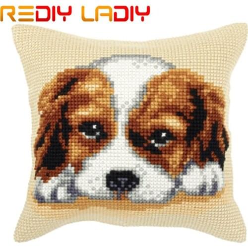 Cross Stitch Cushion Lovely Dog Cat Chunky Yarn Cross-Stitch Kits Needlework Pre-Printed Canvas Pillow Home Decor Arts & Crafts