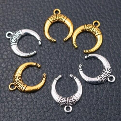 30pcs Mini Horns Crescent Moon Pendants Retro Earrings Bracelet Metal Accessories DIY Charms For Jewelry Crafts Making 19*15mm