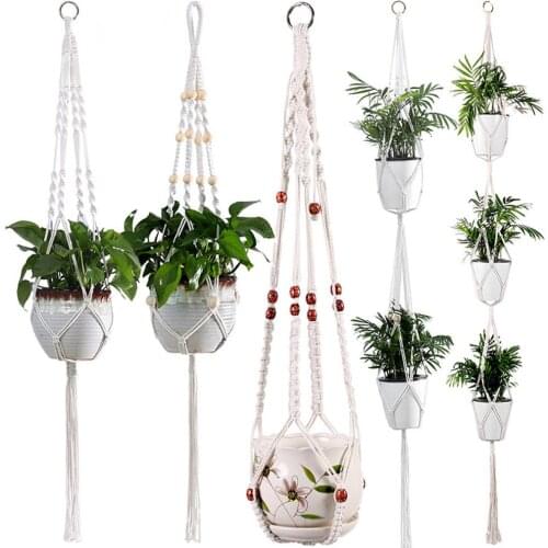 Handmade Hanging Plant Macrame Hanger Flower Pot Wall Decor Courtyard Garden Hanging Planter Basket Patio Balcony Decorations