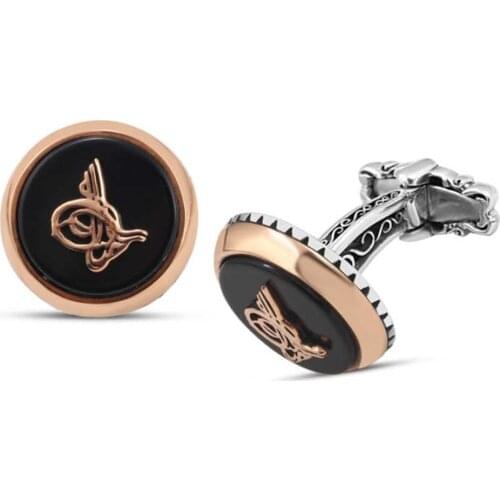 Silver Black Onix Stone Ottoman Tuğralı Cufflink