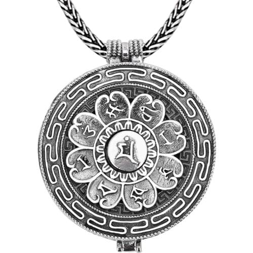 100% 925 Silver Tibetan Six Words Proverb Gau Box Pendant Necklace Sterling Buddhist Symbols Prayer Box Pendant Necklace