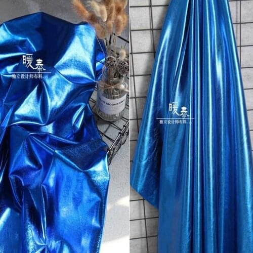 Knit Stretch Spandex Fabric Blue Imitation Leather DIY Patches Swimwear Stage Clothes Tights Leggings Dress Designer Fabric