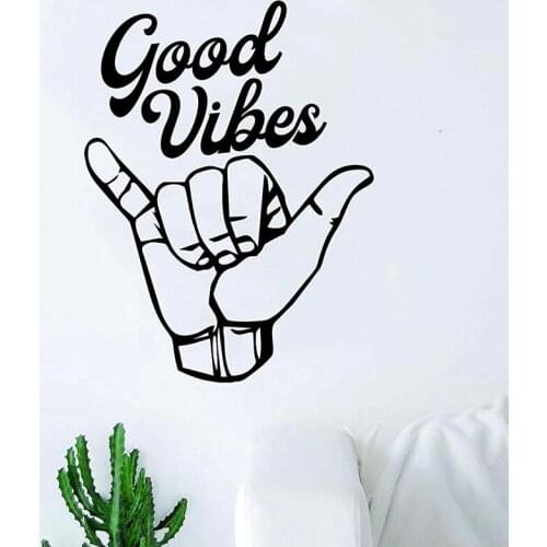 Shaka Good Vibes v3 Hang Loose Hand Quote Wall Decal Sticker Room Bedroom Art Vinyl Decor Teen Surf Ocean Beach A13-051