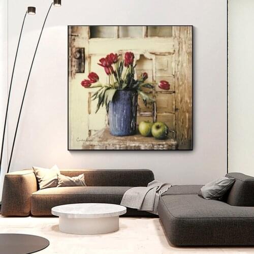 Vintage Tulip Flower Poster and Printmaking Canvas Scandinavian Wall Pop Art Oil Painting Picture Kitchen Room Decoration