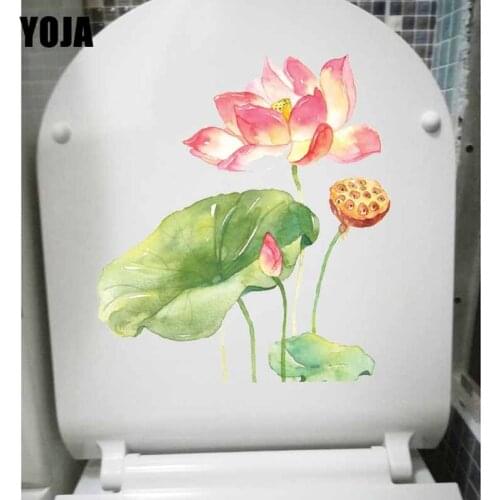 YOJA 20.7*23CM Hand Drawn Cartoon Lotus Classical Home Wall Decor Bathroom Toilet Sticker T1-0843