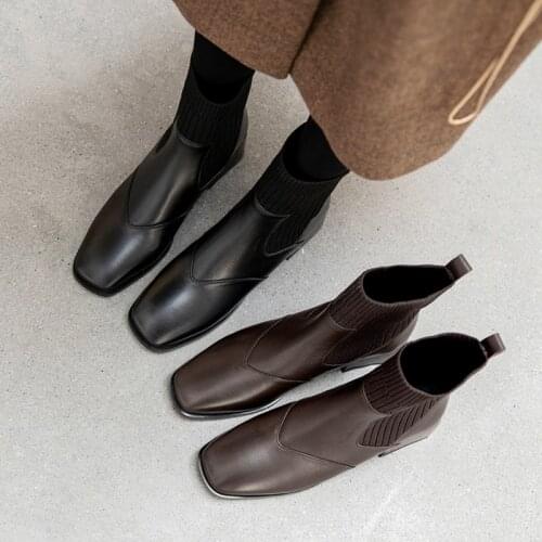 Women Boots Retro Chelsea Boots Women Shoes 2021 Winter Fashion Women ANKLE Boots Genuine Leather Female Square Heel Leather