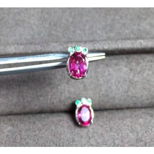 Natural pink topaz stud earrings 925 sterling silver natural gemstone earrings Cute round feet girl women party Earrings jewelry