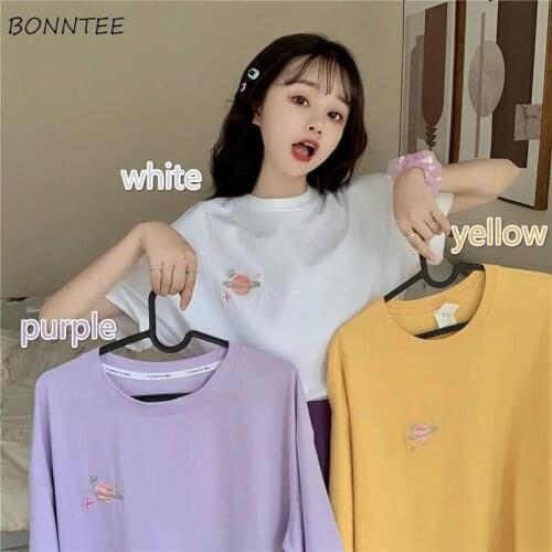Short Sleeve T-shirts Women Loose All-match Couples Ins Tshirt Causal Fashion Newly Embroidery Harajuku Tees Summer Korean Style