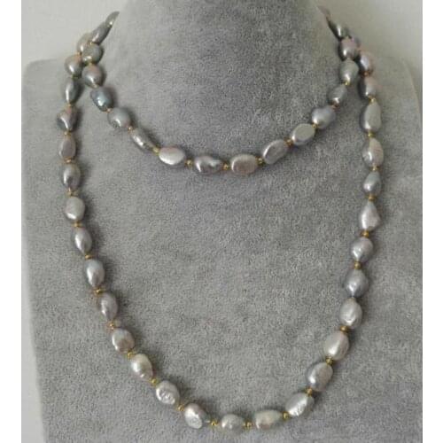 30'' 80cm 10mm bright gray baroque pearl gold bead mix necklace gold clasp natural Freshwater PEARL Women Jewelry