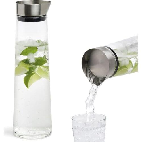 1000ml/1500ml Thickened Glass Pitcher with Stainless Steel Lid Carafe for Hot/Cold Water Juice Kitchen,Dining & Bar LBShipping