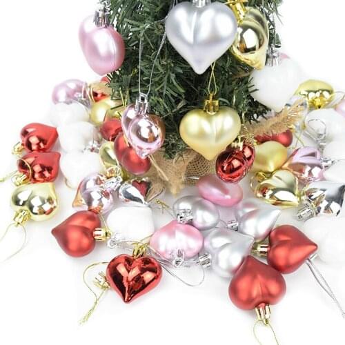 12pcs Christmas Balls Baubles Gold Heart Shaped Christmas Tree Pendants For New Year Xmas Party Home Hanging Decoration Kid Gift