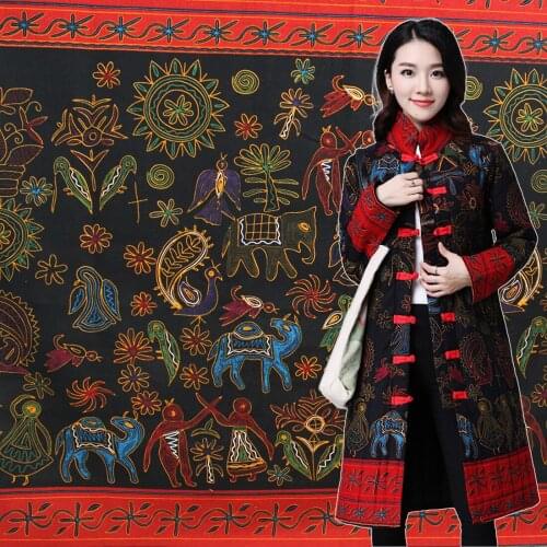 145x80cm Ethnic Indian Style Cotton Linen Fabric DIY Sewing Material For Dress Coat Home Docer Cloth