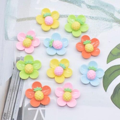 20Pcs/lot 20mm Pineapple Flower Resin Planar Accessories for Jewelry Making DIY Phone Shell Crafts Ornament