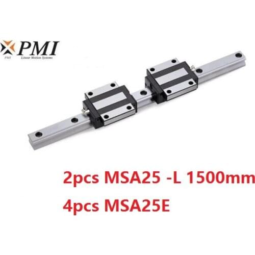 2pcs origial Taiwan PMI MSA25 -L 1500mm linear guide + 4pcs MSA25E flange carriage blocks for CNC router