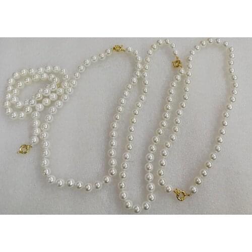 5pcs / Lot 8mm white round shell pearl necklace gold round clasp 35cm 43cm 14'' 17'' Natural SOUTH SEA SHELL PEARL Women Jewelry