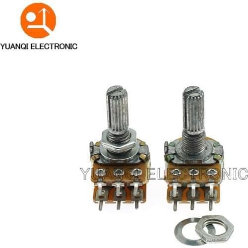 5pcs WH148 B1K B2K B5K B10K B20K B50K B100K B500K 6Pin 20mm Shaft Amplifier Dual Stereo Potentiometer 1K 2K 5K 10K 50K 100K 500K