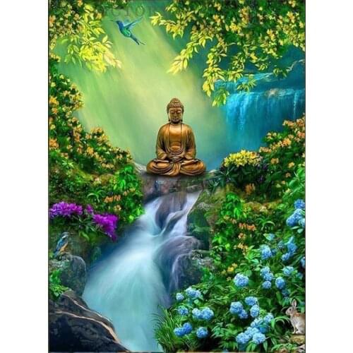 5D Diy Diamond Painting Religion Buddha Waterfall Nature Full Square Rhinestone 3D Diamond Embroidery Home Decoration