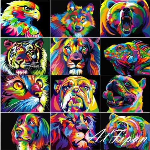 Diamond Painting Cross Stitch Colorful Animals Lion 5D DIY Diamond Embroidery Full Squareround Rhinestone Of Picture